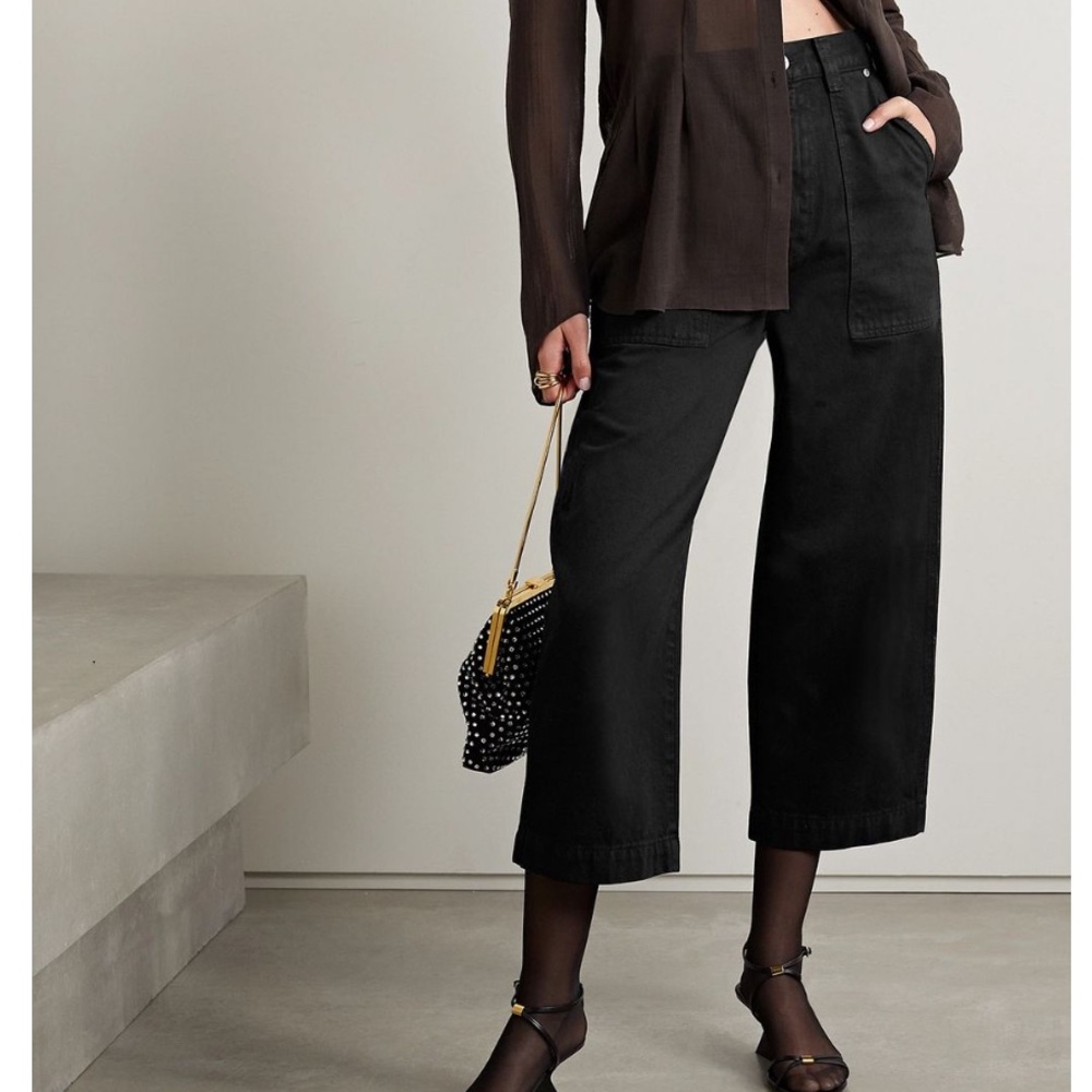 KHAITE Hewey Black Cropped Wide-Leg Jeans. Size 24